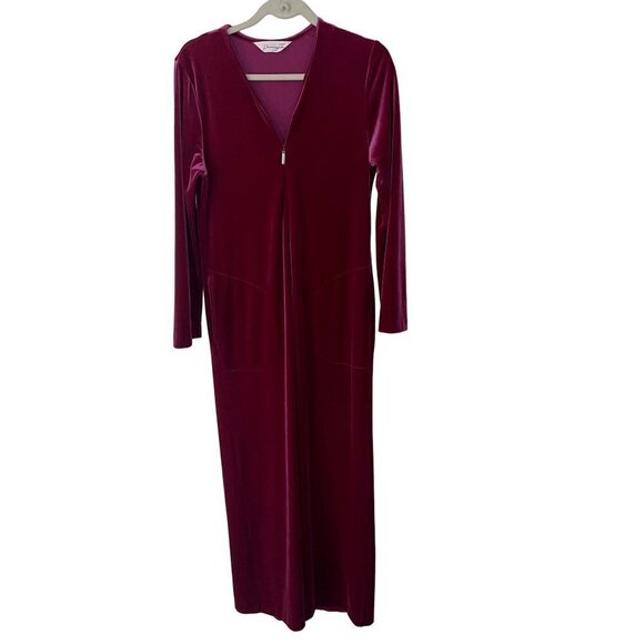 Diamond Tea Vintage Womens Robe Size Small Pink Velvet Half Zip Long Sleeves